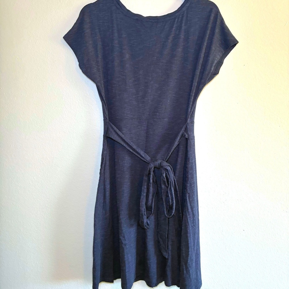 Toad&Co Womens Navy Blue Organic Cotton Short Sleeve Tie A-Line Dress Medium